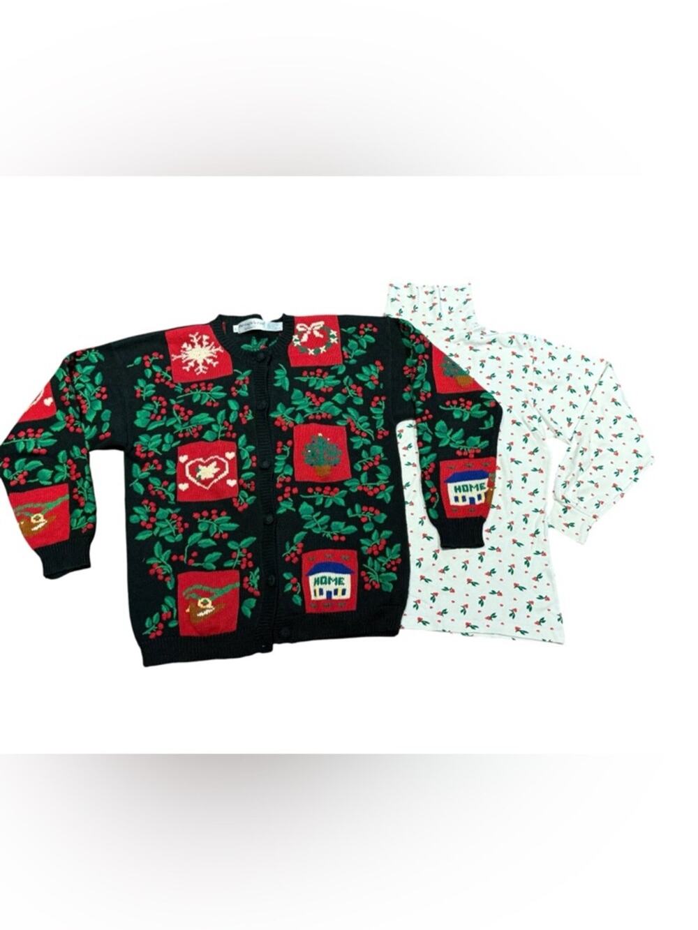 Vintage The Eagles Eye 1991 Black & Red Christmas Cardigan with Turtleneck Large